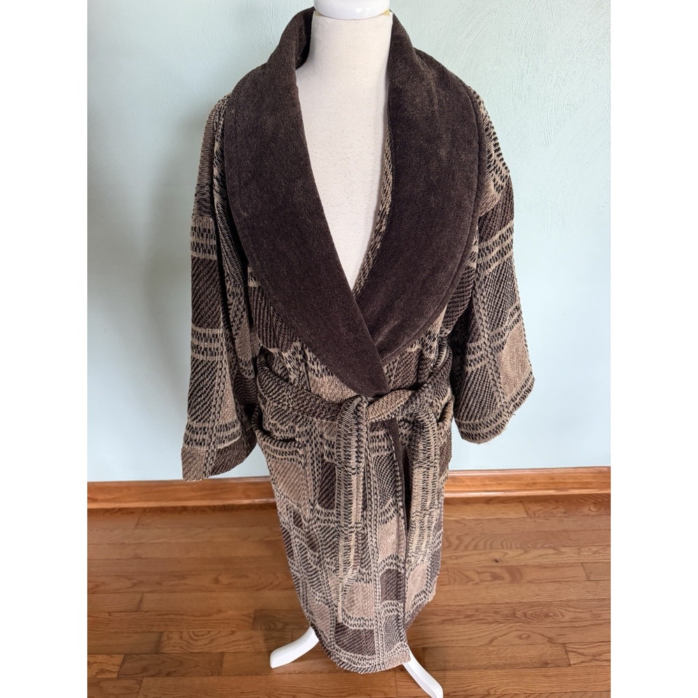 Nautica Men's Brown Plaid Cotton Terry Cloth Shawl Collar Robe OS